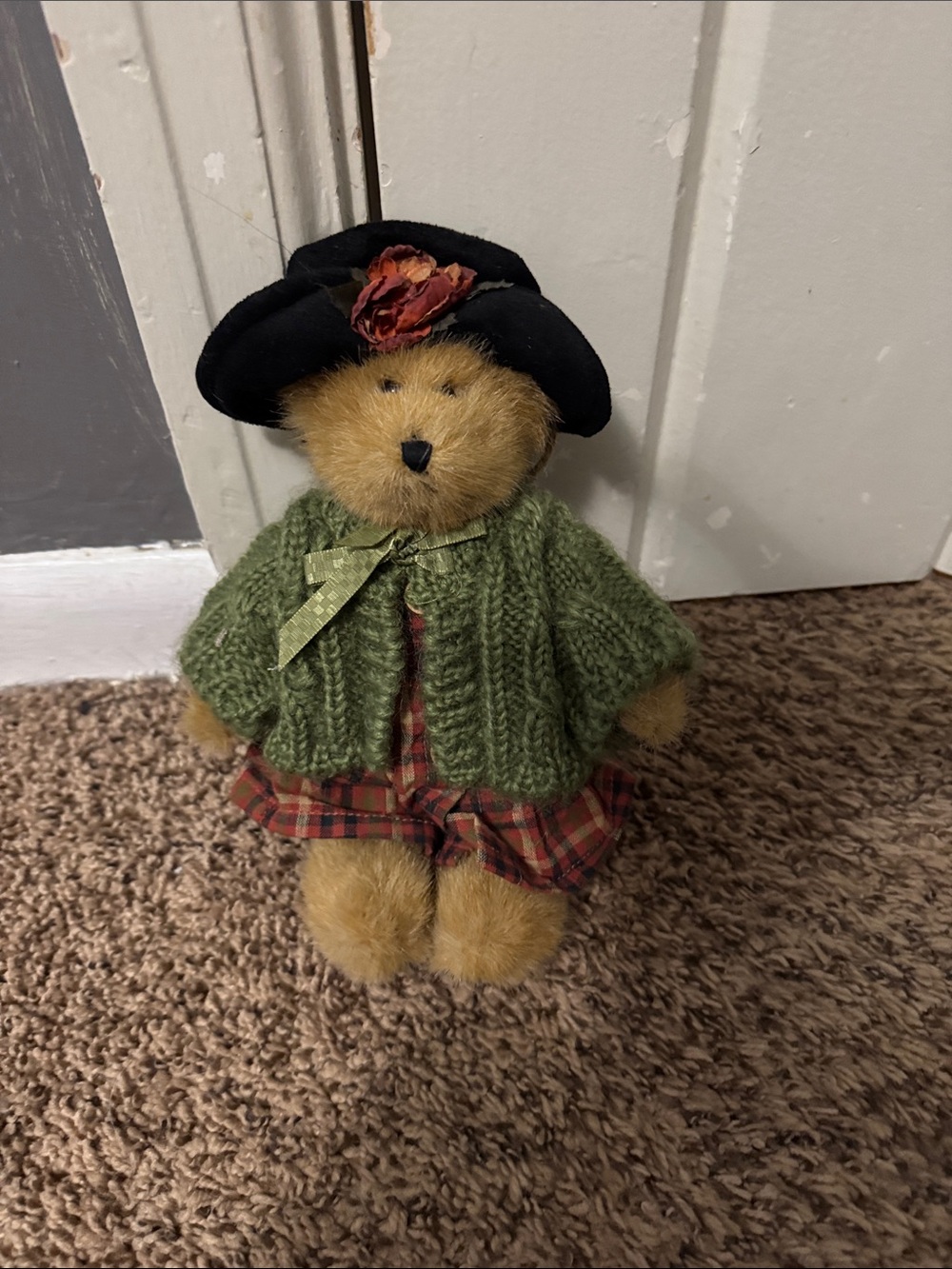 Boyd’s Bears “Bailey” Plush Teddy Bear in Green Knit Cardigan and Plaid Dress
